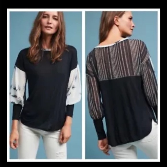 Tiny Raye Floral Stripe Jersey Top XS Black Anthropologie - Picture 1 of 9